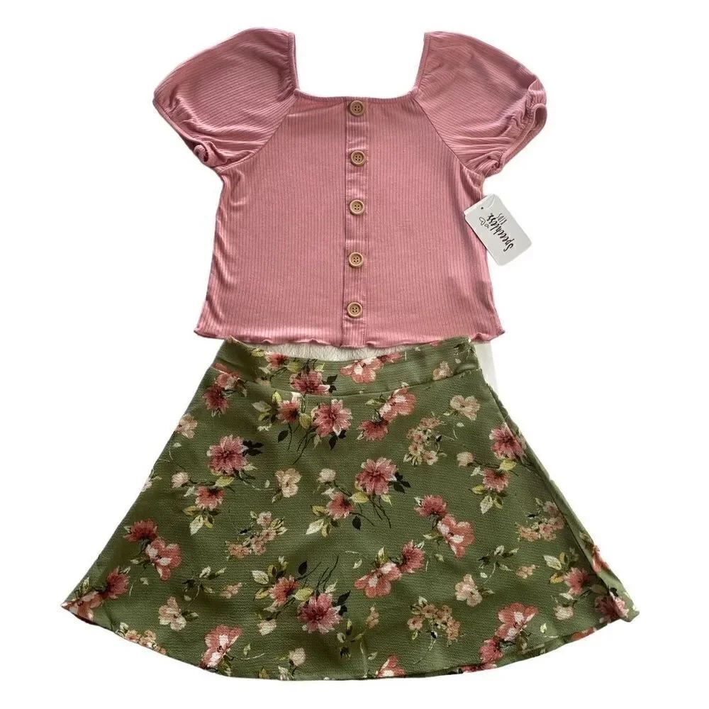 SPEECHLESS Girl’s SIZE 10 Button Front Top and Floral Skirt Set